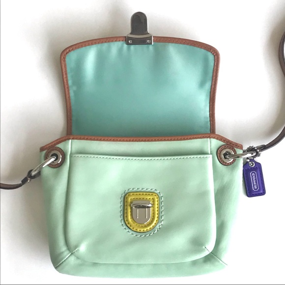 Coach POPPY Color-Block Aqua Green/Chartreuse Leather Flap Crossbody 48941
SVB4J - Picture 6 of 15